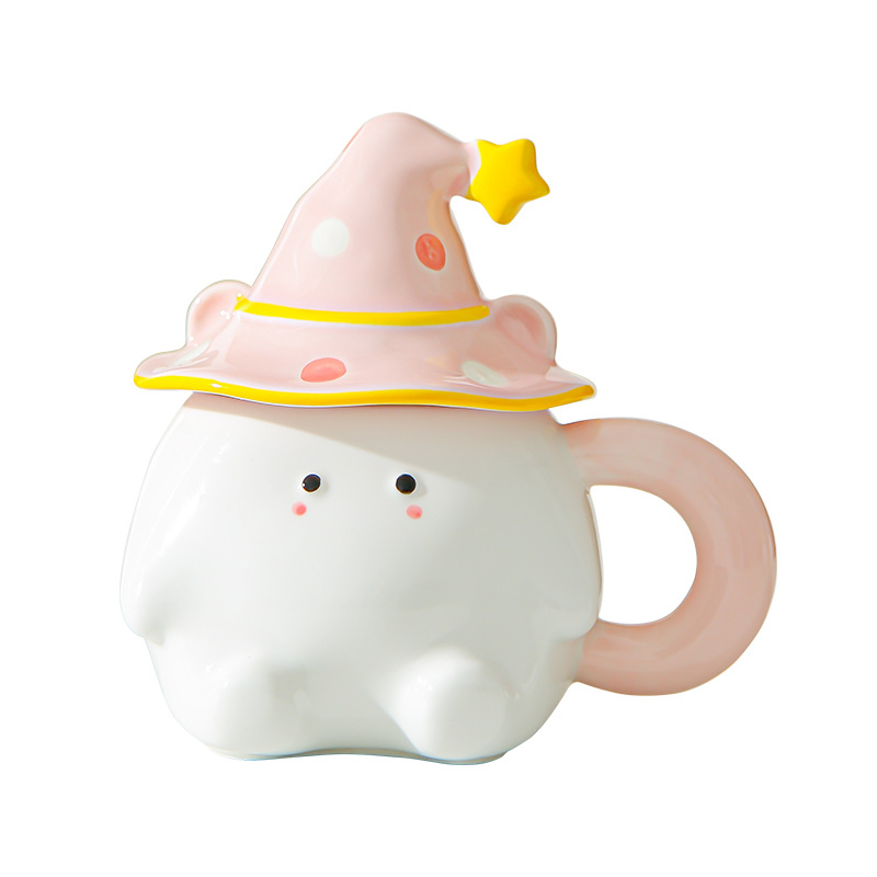 Dibujado a mano encantador cartón de dibujos animados tazas de cerámica creativas estudiantes con tazas de agua cubiertas para regalos de cumpleaños de chicas tazas de regalo