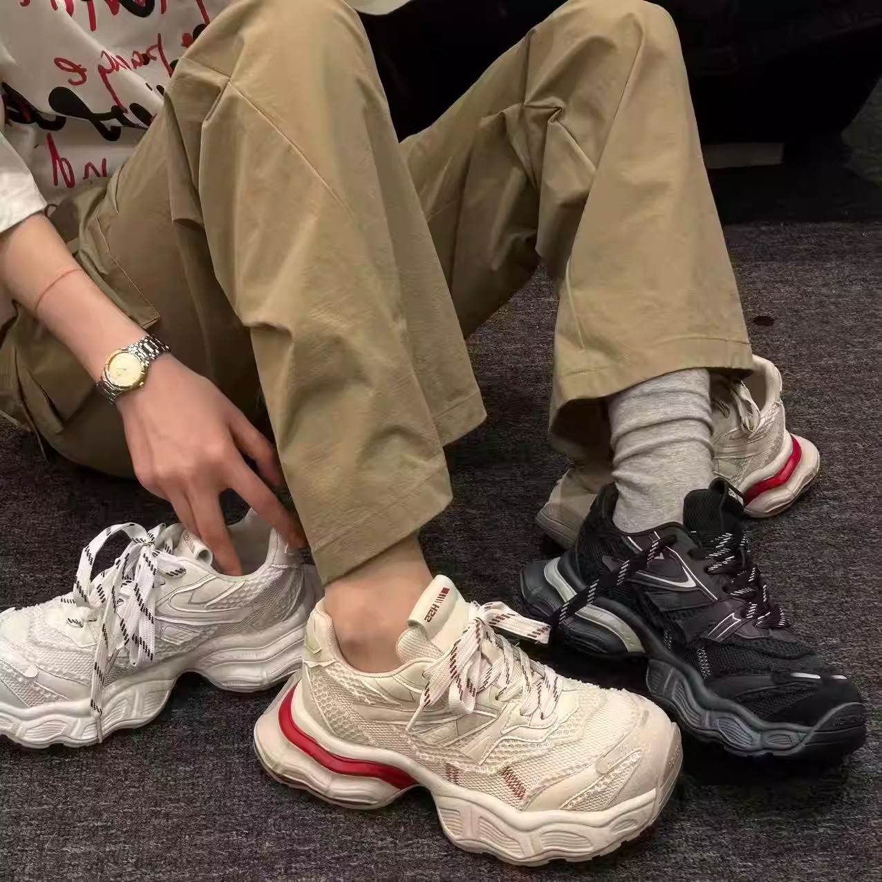 摩洛哥之城2026春季新款休闲厚底跑步鞋百搭增高做旧擦色老爹鞋女