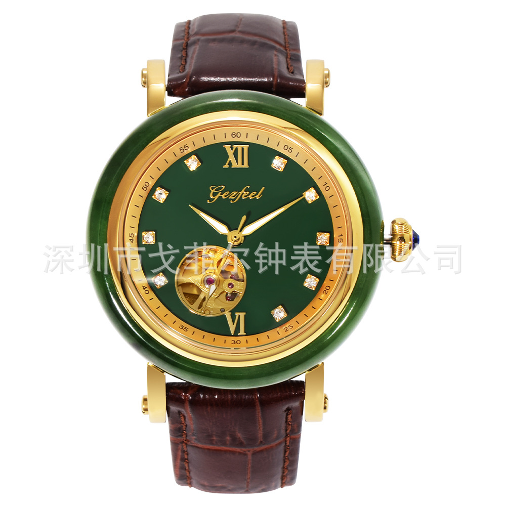 Wholesale In-Stock Jade and Green Jade Women's Fashion Watches, Hetian Jade Couple Watches with Leather Strap, Luminous Men's Watches