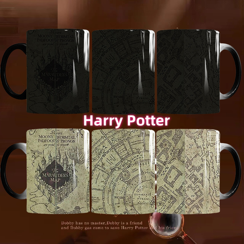 Harry Potter Live Mapa de color cambiante taza de dibujos animados película y televisión periférico de estilo europeo de cerámica simple oficina sensible a la temperatura