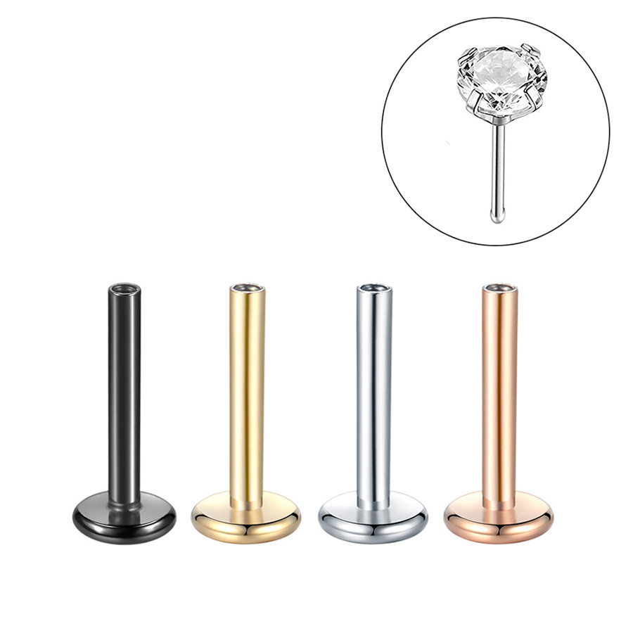 stainless steel insertion pole nose stud ear bone stud piercing jewelry replacement studs plug type labret base wholesale accessories titanium steel