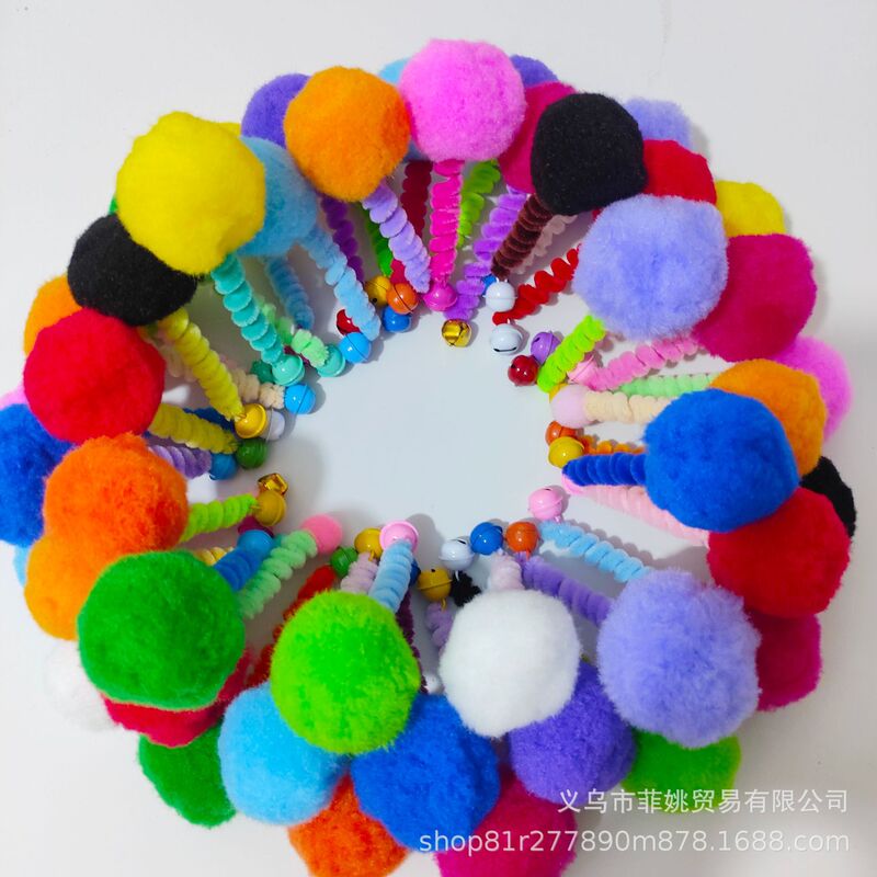 Colorful pom-pom bell pet toy for cats, self-entertaining, chew-resistant, sound-making, interactive twist stick with large pom-pom Colorful pom-pom bell pet toy for cats, self-entertaining, chew-resistant, sound-making, interactive twist stick with large pom-pom