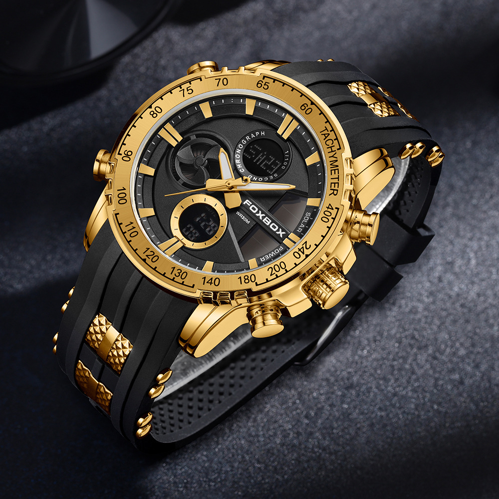 FOXBOX moda doble pantalla reloj electrónico deportivo tendencia de hombre gran dial estudiantes reloj de luz nocturna impermeable 0066