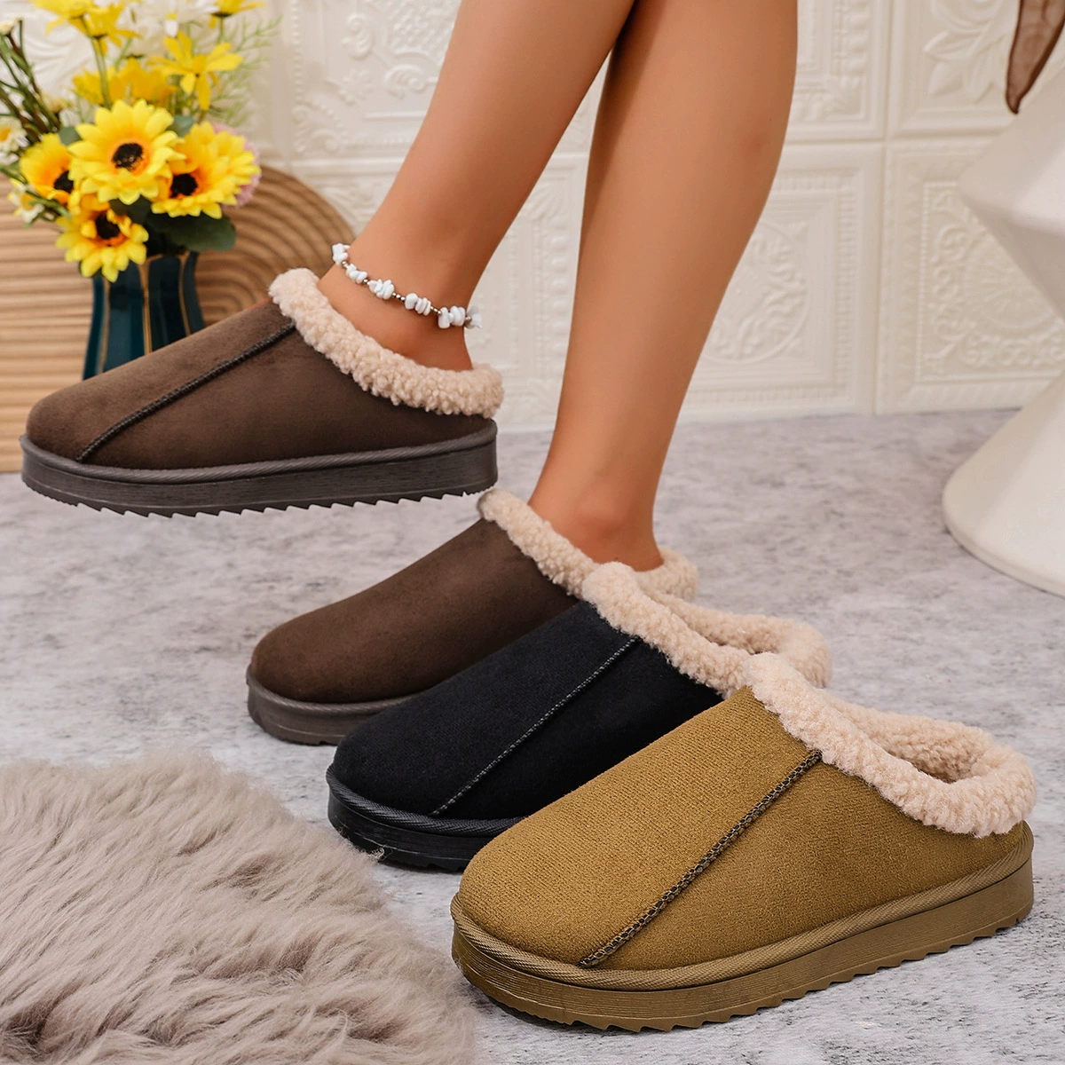 Женские зимние тёплые сапоги-бахилы больших размеров из хлопка, 2025 года, новая модель, на флисовой подкладке, в стиле Birkenstock, низкие, для снега.