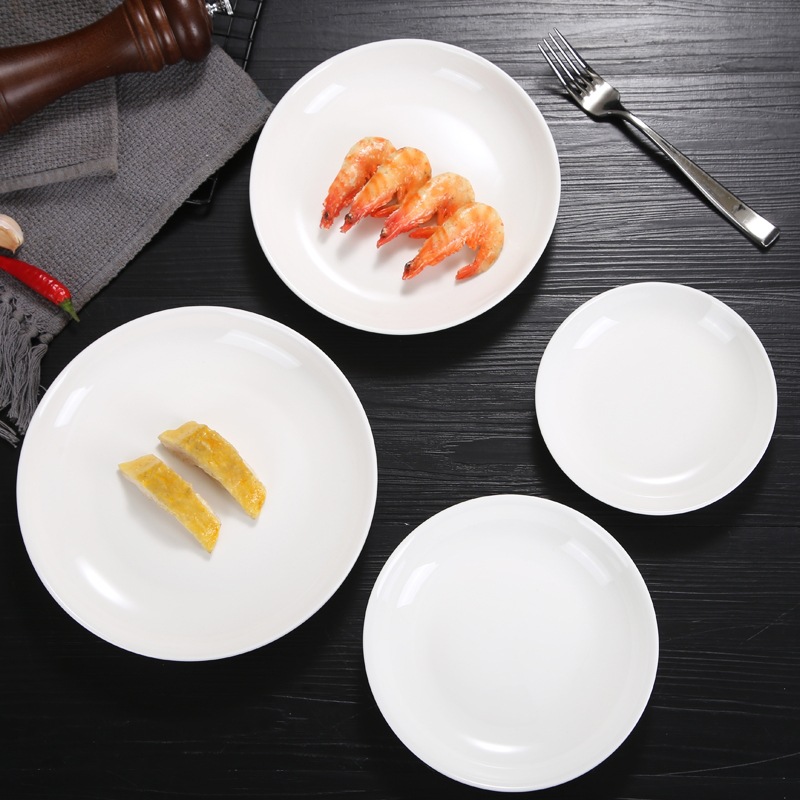 Restaurante plato doméstico plato de arroz piel fría Gong Placa de pastel Placa de polvo de salchicha plato de fruta de cerámica de magnesio blanco puro plato hondo