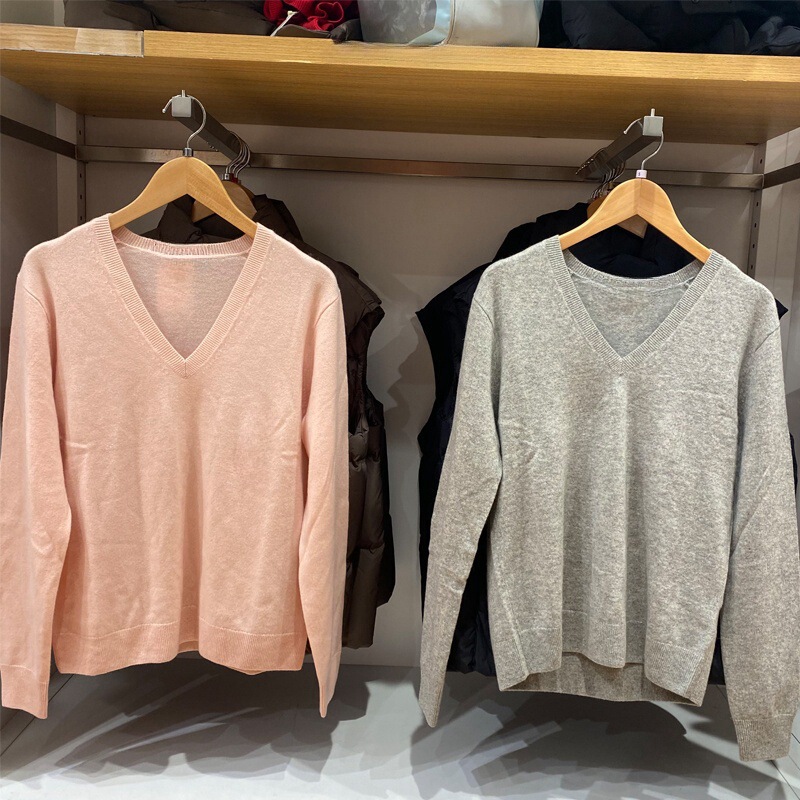 Women's V-neck sweater/long sleeve sweater base shirt top 24 autumn and winter new E469481
