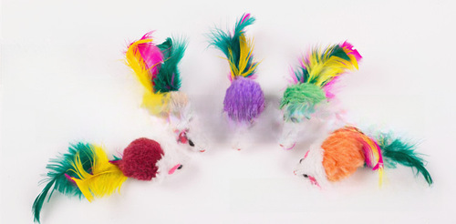 Colorful feather tail mouse cat toy mouse 2 inch mouse toy