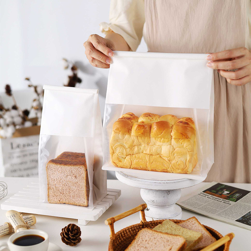 吐司麵包包裝袋封口自封切片牛皮紙袋子450g克鐵絲卷邊大號白色小