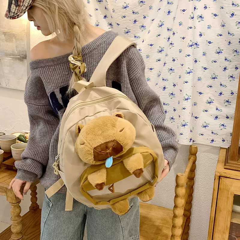 批发可爱卡皮巴拉水豚鼻涕大容量双肩包卡通搞怪背包萌趣学生书包