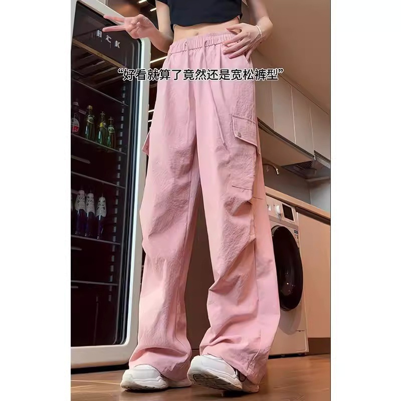 美式复古工装裤女2025春秋高腰直筒阔腿裤设计感宽松休闲拖地长裤|undefined