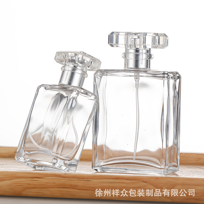 Bayoneta de alta gama dividida en botellas para presionar botellas de perfume en aerosol botellas de vidrio cuadradas planas botellas vacías simples retro 50ml 100ml image 1