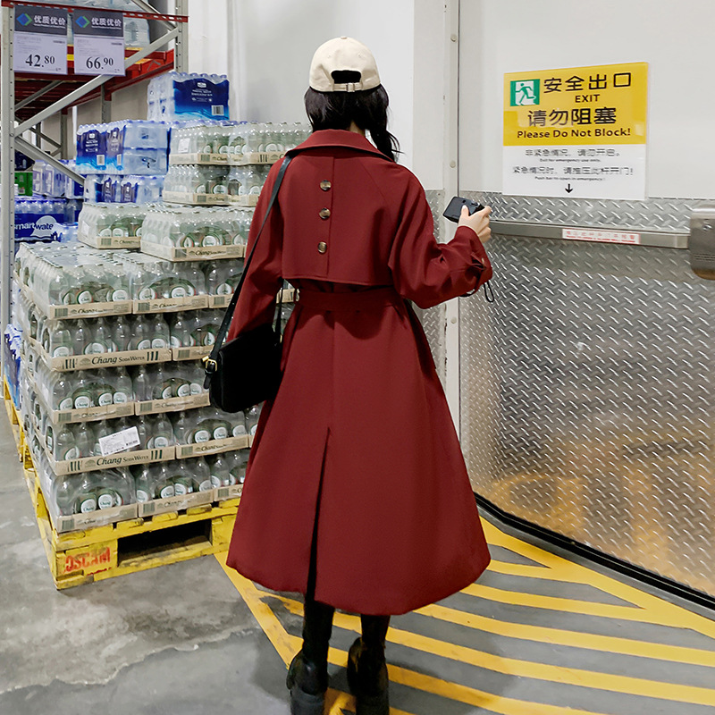 Burgundy autumn trench coat