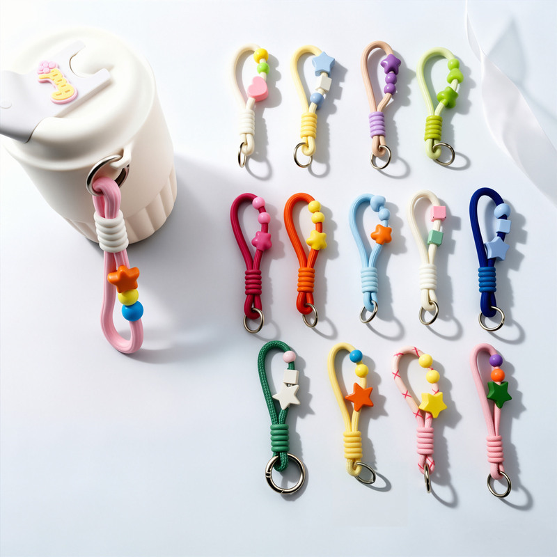 Dopamine-colored short lanyard, five-pointed star keychain strap, water bottle and phone hand strap, direct from the manufacturer