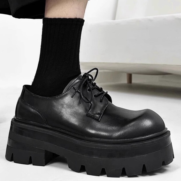7cm thick bottom Black Blood series genuine leather derby shoes men's height increasing big toe casual leather shoes women's commuter fashion 7cm thick bottom Black Blood series genuine leather derby shoes men's height increasing big toe casual leather shoes women's commuter fashion