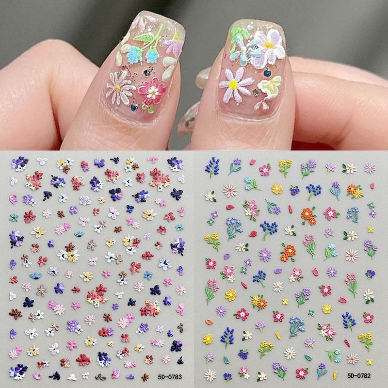 New 5D Embossed Dopamine-Colored Cute and Sweet Style Decorative Spring Floral Oil Painting Nail Stickers New 5D Embossed Dopamine-Colored Cute and Sweet Style Decorative Spring Floral Oil Painting Nail Stickers