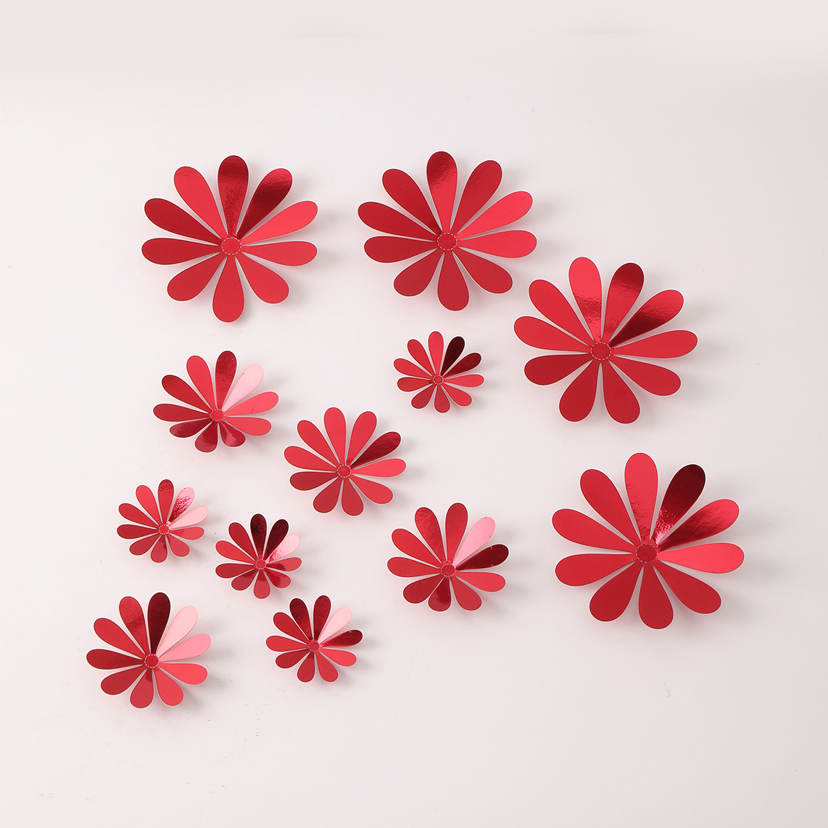 Lot de 12 autocollants muraux 3D en forme de fleurs, métallisés et multicolores, de style transfrontalier._voghion.com