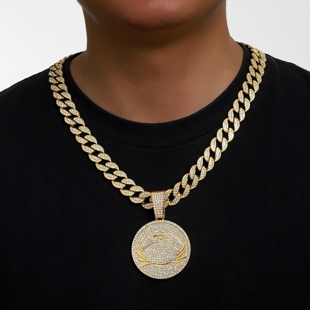 Hip hop transfronterizo nuevo collar de diamantes de aleación redonda collar de cadena de hip hop cubano fabricantes de collares de hombre