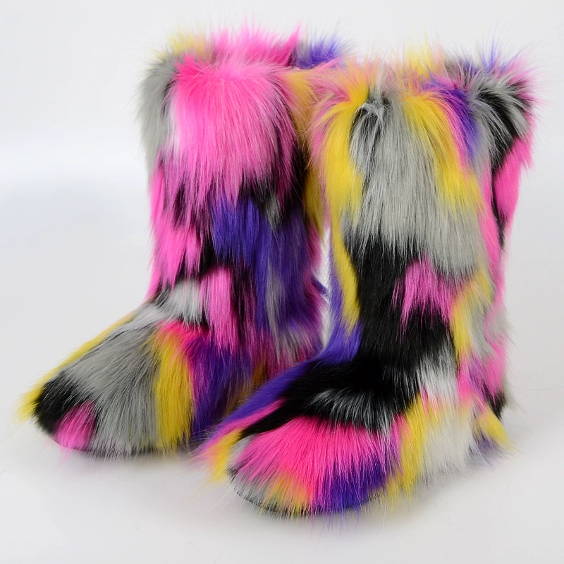 Mid‑calf warm boots, European style, high‑quality faux‑fur mid‑length, sizes 36–46