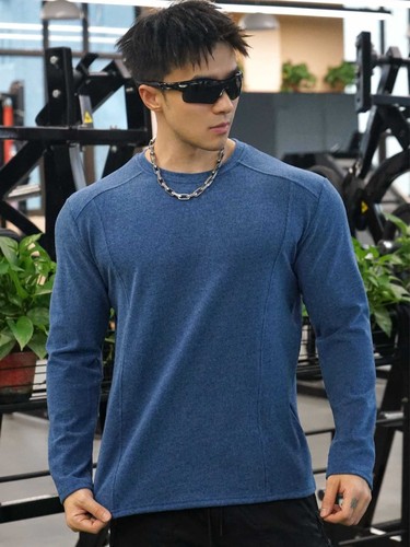 American-style new men's outdoor running training sport fitness Velcro muscle workout plain long-sleeved t-shirt