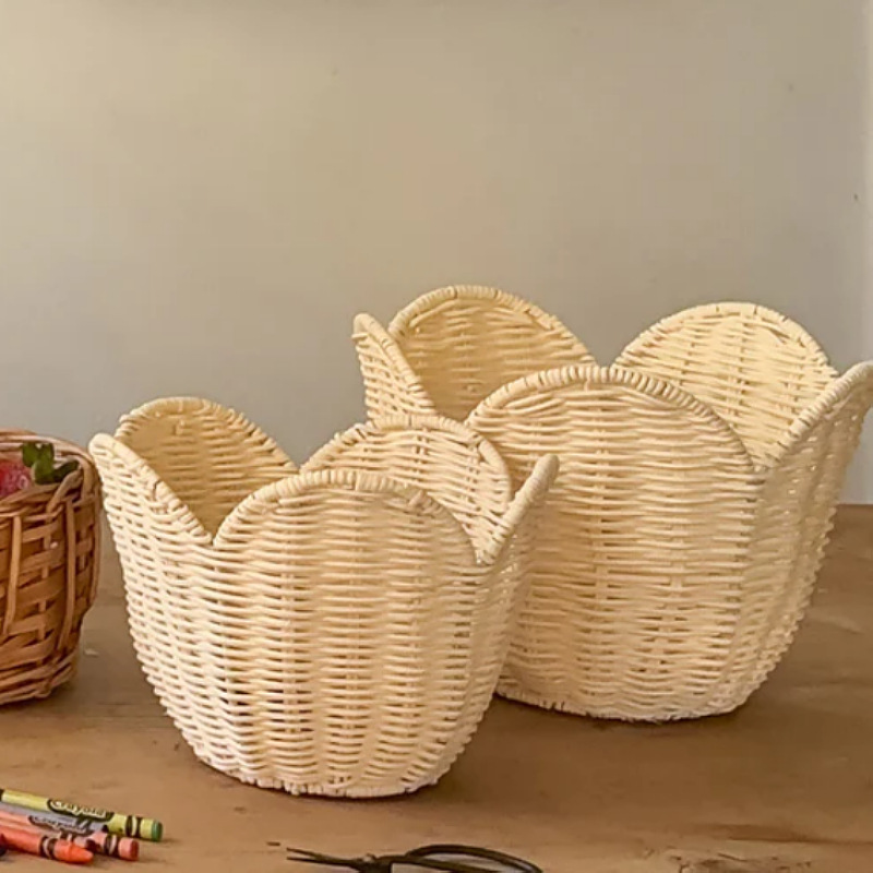 Pastoral estilo simple lirio de caña canasta de almacenamiento casa vivienda decoración juguetes canasta de almacenamiento de artículos de tejido a mano