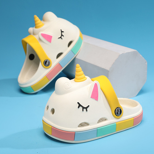 Adorable Poop Print Children's Slippers for Girls Summer Non-Slip for Kids Unicorn Hole Shoes Baby Cartoon Sandals for Boys