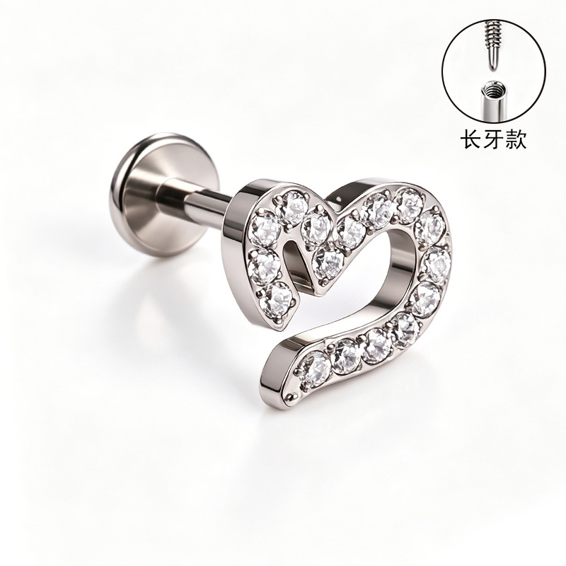 F136 Titanium Alloy Ear Studs Carved Long Tooth Ear Bone Studs Zirconia Lip Studs G23 Titanium Body Piercing Jewelry detail image 13