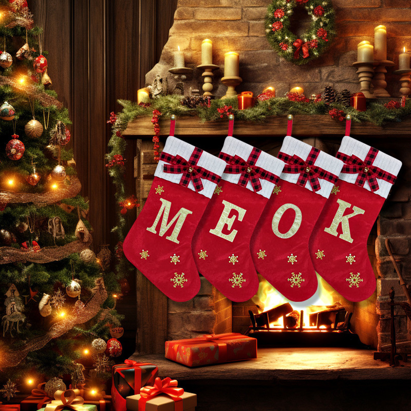 2025 新しいクリスマス装飾レターソックス大赤クリスマス装飾刺繍文字クリスマスソックスギフト|undefined