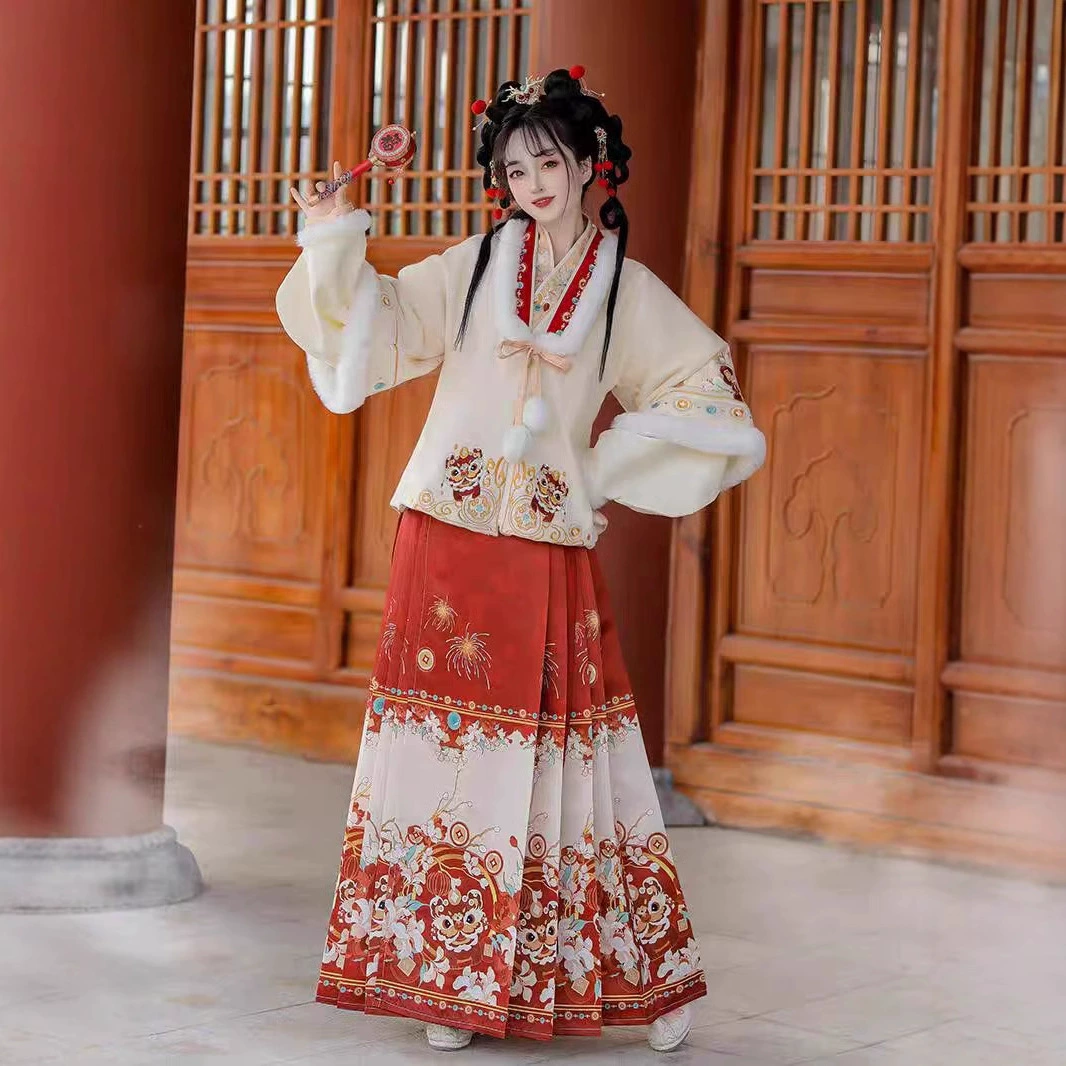 Новый зимний стиль Xiao Fuxi Ming Hanfu женский толстый и теплый новогодний костюм