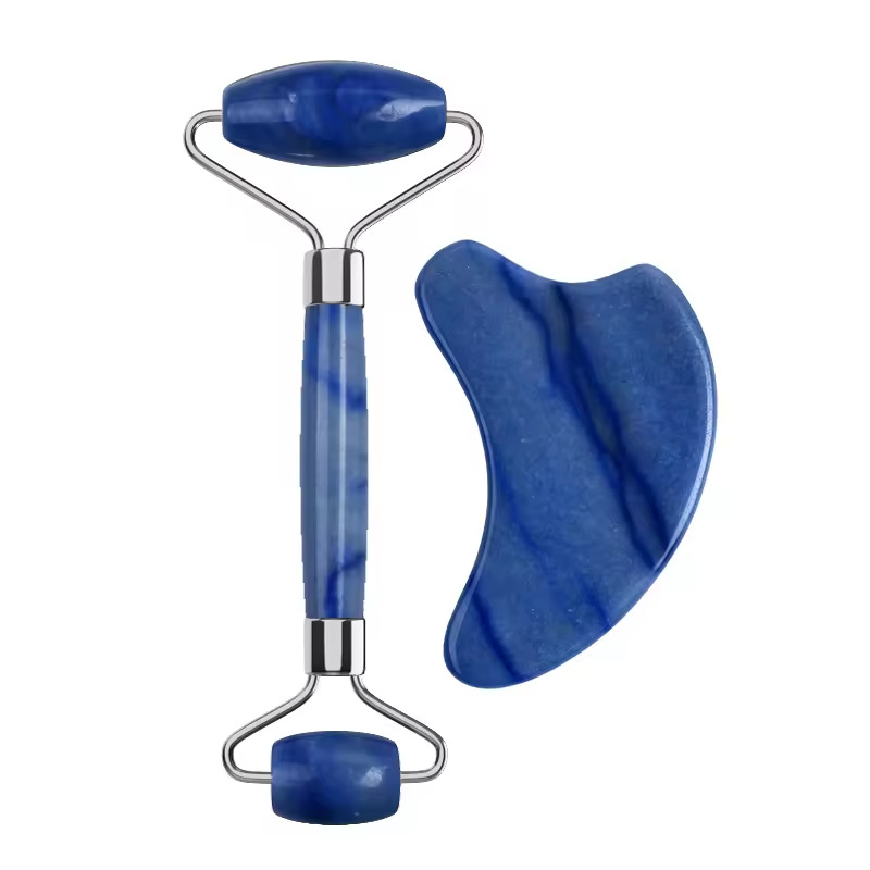 Grenzüberschreitender Lagerbestand Blauer Dongling-Jade-Roller Gua Sha Board Manueller Kugelmassagegerät Gesichts-Meridian-Massagegerät