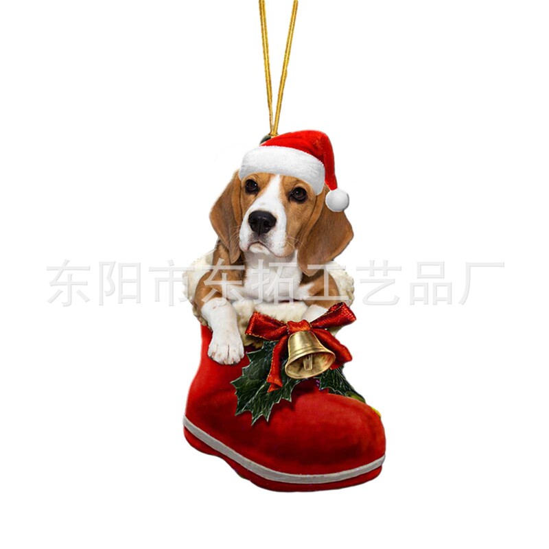 Cross-border Santa boots funny Christmas dog acrylic jewelry pendant Christmas socks hanging decoration