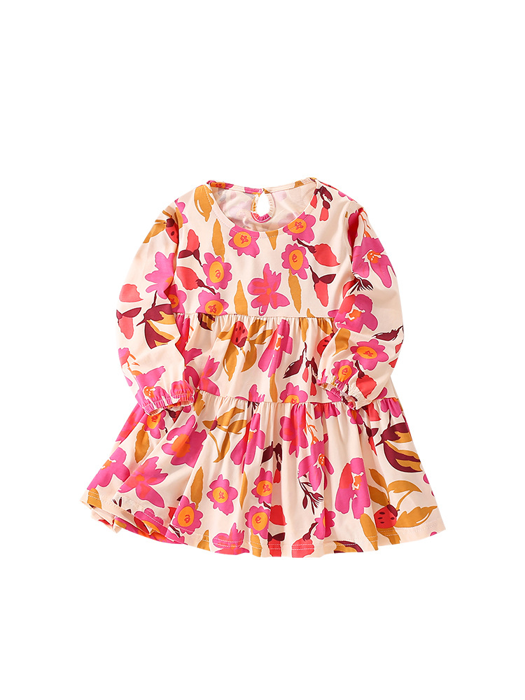 Vestido de niña malwee transfronterizo Otoño Cuello redondo Manga larga Falda infantil europea y americana con estampado de estilo occidental para niños