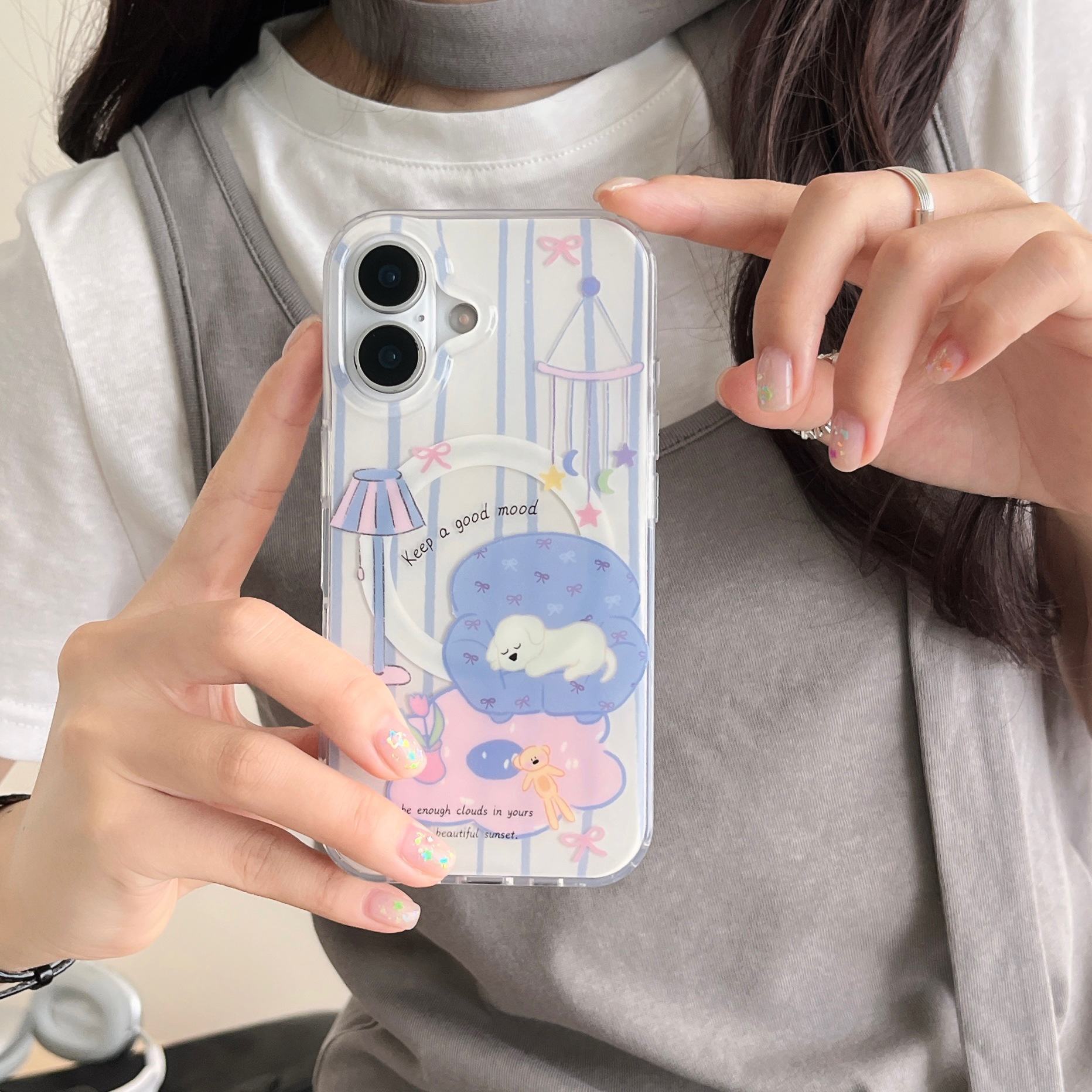 Lindo sofá para dormir cachorro para iPhone15ProMax funda para teléfono móvil 16PM atracción magnética 14/13 femenino 16Pro