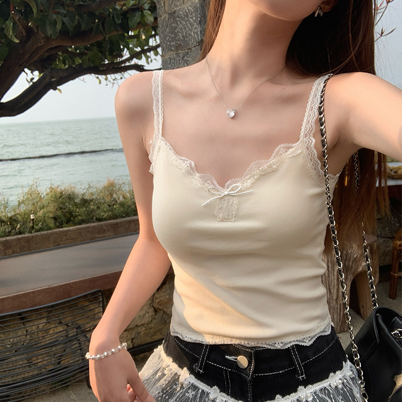 V-Neck Lace Camisole Women's Inner Lace Design White Bottoming Pure Sexy Figure-Showing Top