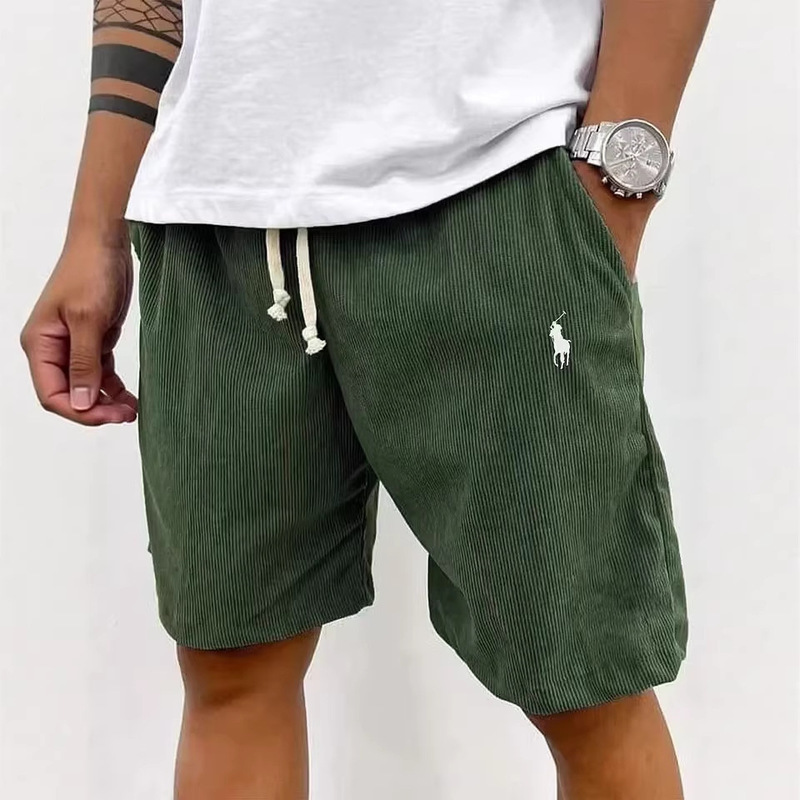 New European and American Style Embroidered Corduroy Men's Solid Color Drawstring Sports Shorts, Casual Loose-Fitting Five-Point Shorts New European and American Style Embroidered Corduroy Men's Solid Color Drawstring Sports Shorts, Casual Loose-Fitting Five-Point Shorts