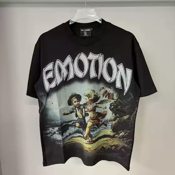 MIXED EMOTION Rhinestone Angel Devil Letter Print Loose Vintage Casual Short Sleeve T-Shirt