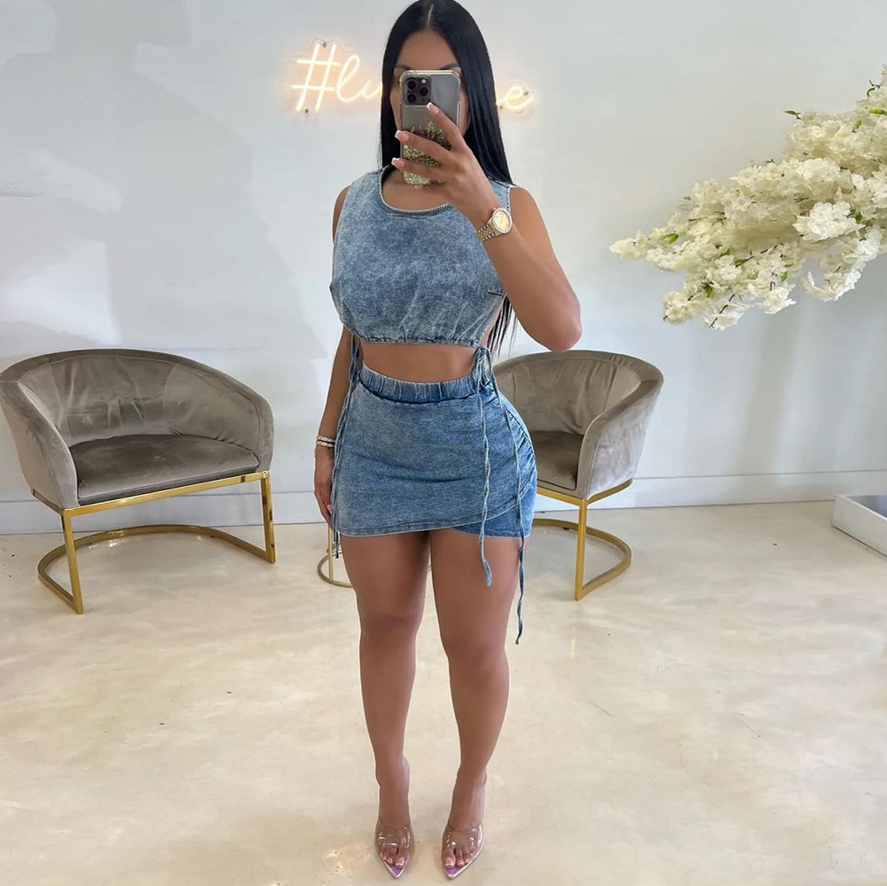 Cotton, Spandex Fabric Type Skirt Sets Sets Type Women's Streetwear Solid Color Cotton Spandex Skirt Sets