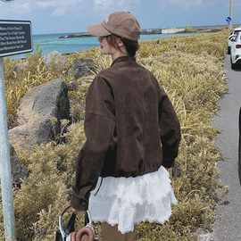 复古咖色立领麂皮绒夹克外套女2025春秋新款设计感美拉德休闲上衣