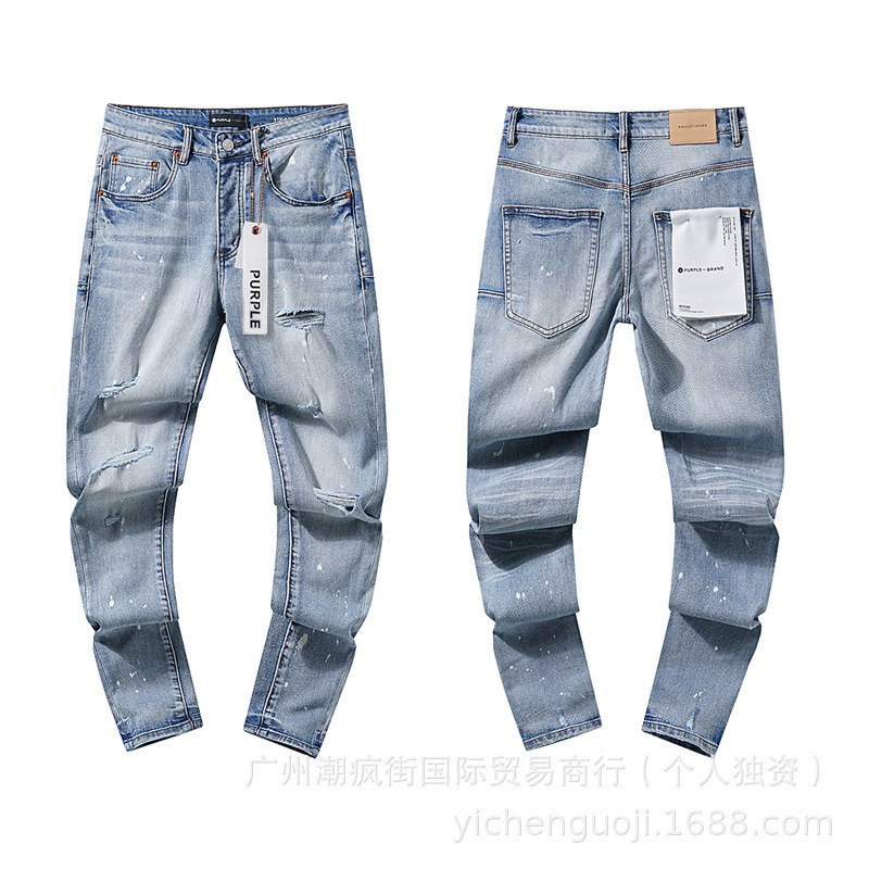 クロスボーダーヨーロッパとアメリカのパープルブランドストレートジーンズウォッシュレトロリッピングハンサムアメリカンコレクション|undefined