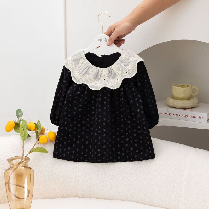 Girls' 2026 Autumn New Dress Retro Princess Dress Korean Style Retro Lace Doll Collar Floral Dress Wholesale