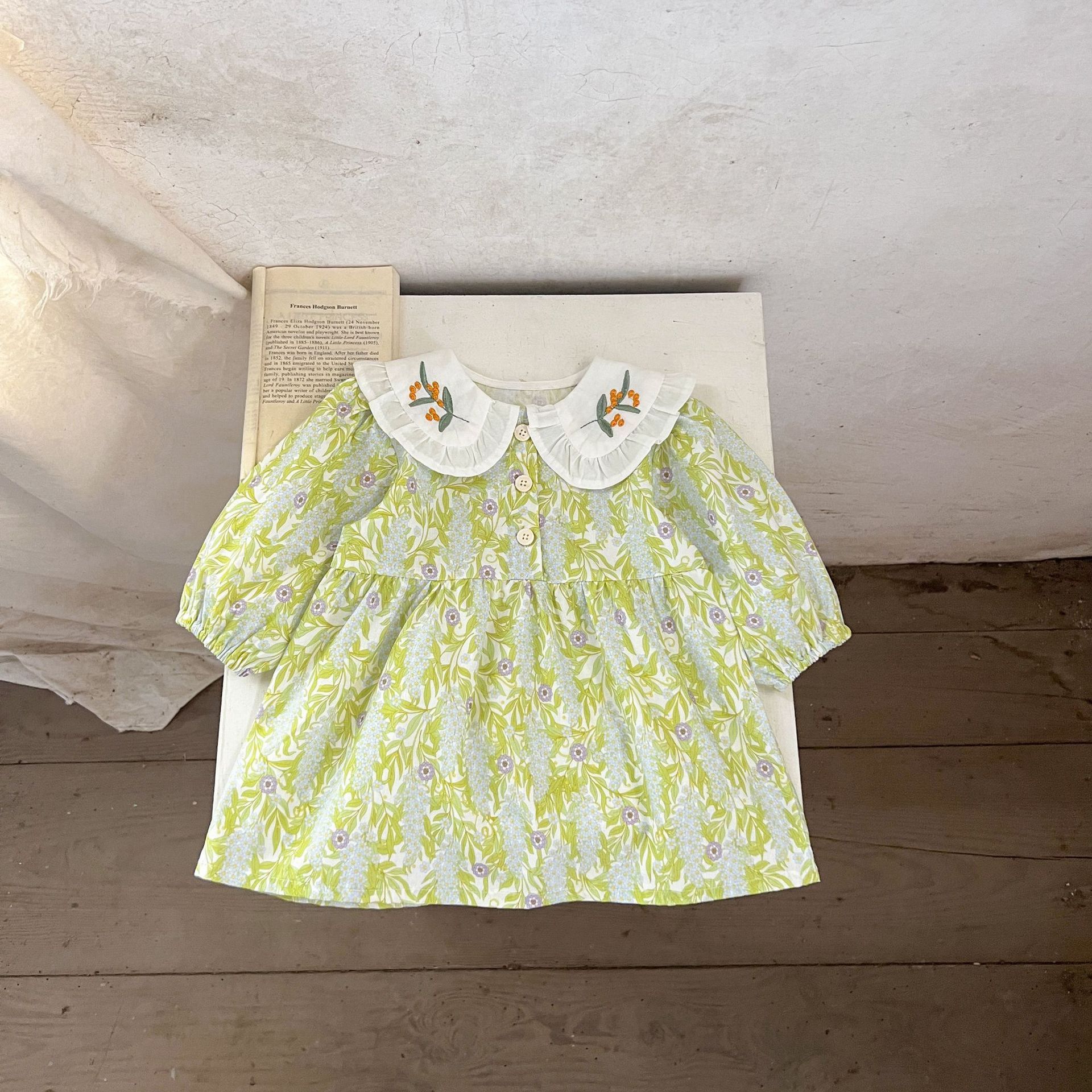 Ins niñas coreanas bebés algodón hermanas cuello de muñeca bordado vestido casual para niños pequeños