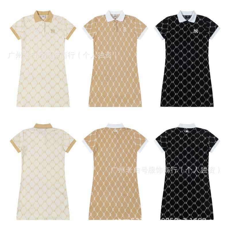 Foreign Trade Cross-Border 25Ss Korean Trendy Brand New Mlb Presbyopic Full-Print Retro Simple Versatile Lapel Dress for Women