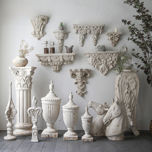 French vintage home decor wall hanging luxury wedding photography prop wall decoration carved distressed homestay living room ornament