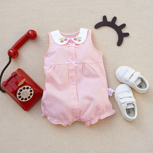 Cross-border  new short-sleeved rompers, boxer-angle fake two-piece suspenders, short-sleeved, small flying sleeves, baby jumpsuit