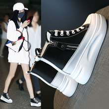 马丁靴内增高小白鞋女厚底牛皮拉链松糕底2021秋冬季新款一件代发