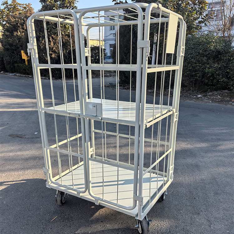 可移动仓储笼 上海仓储设备厂家直供双开门带盖双层网格手推车