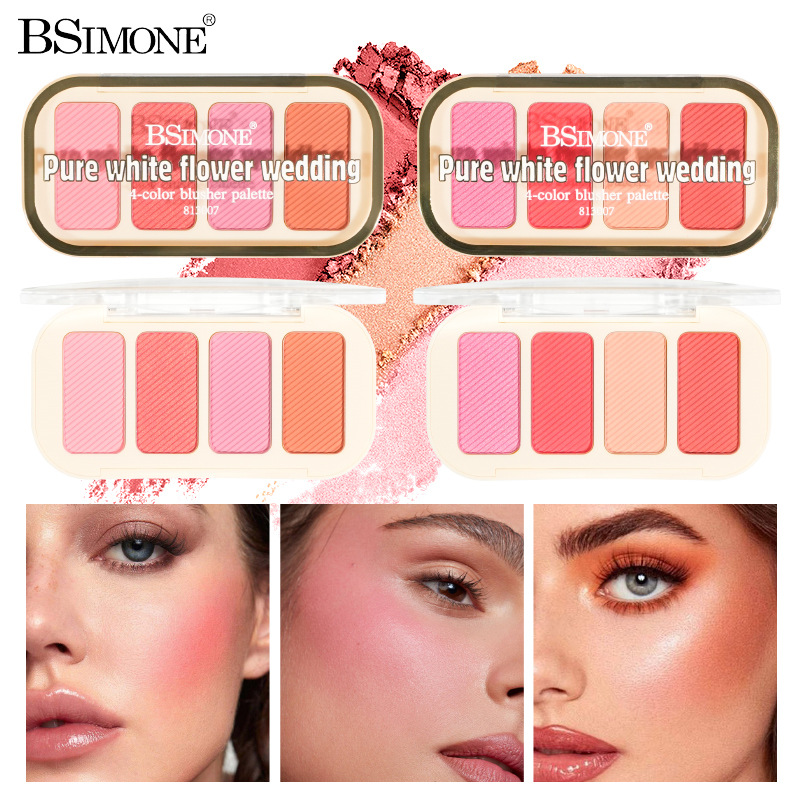 Exclusivo transfronterizo para BSIMONE paleta de sombras de ojos de rubor de cuatro colores, brillo tridimensional y reparación paleta de sombras de ojos de rubor de color europeo y americano