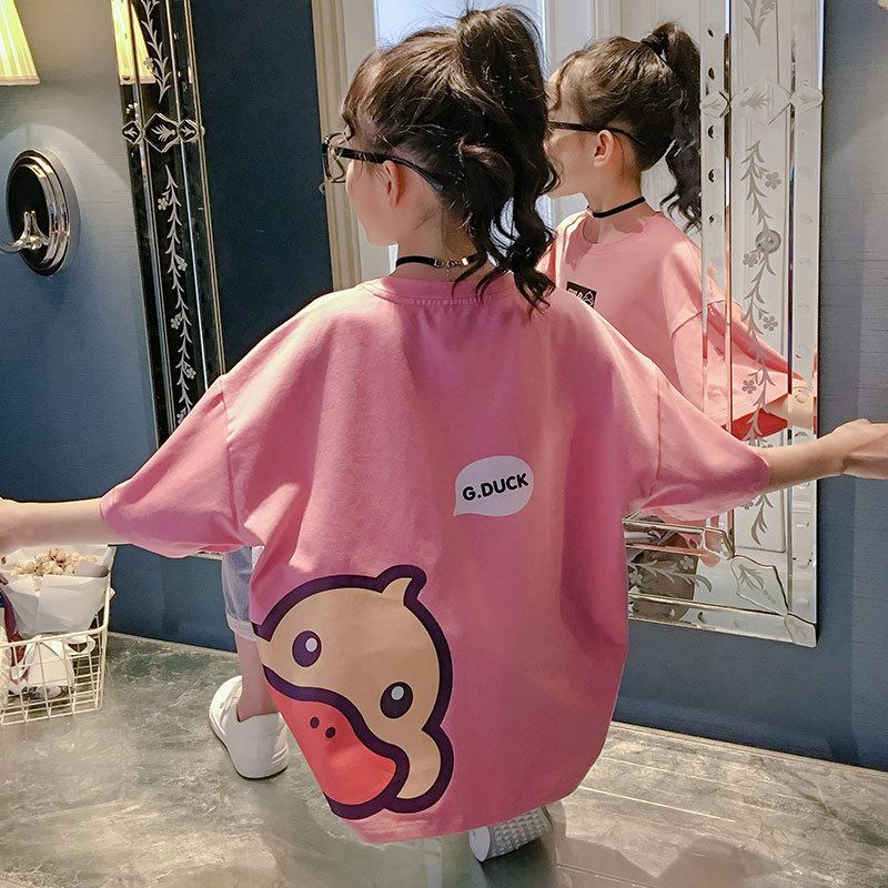 小黃鴨女童洋氣短袖T恤夏裝2021新款韓版兒童夏季半袖上衣潮