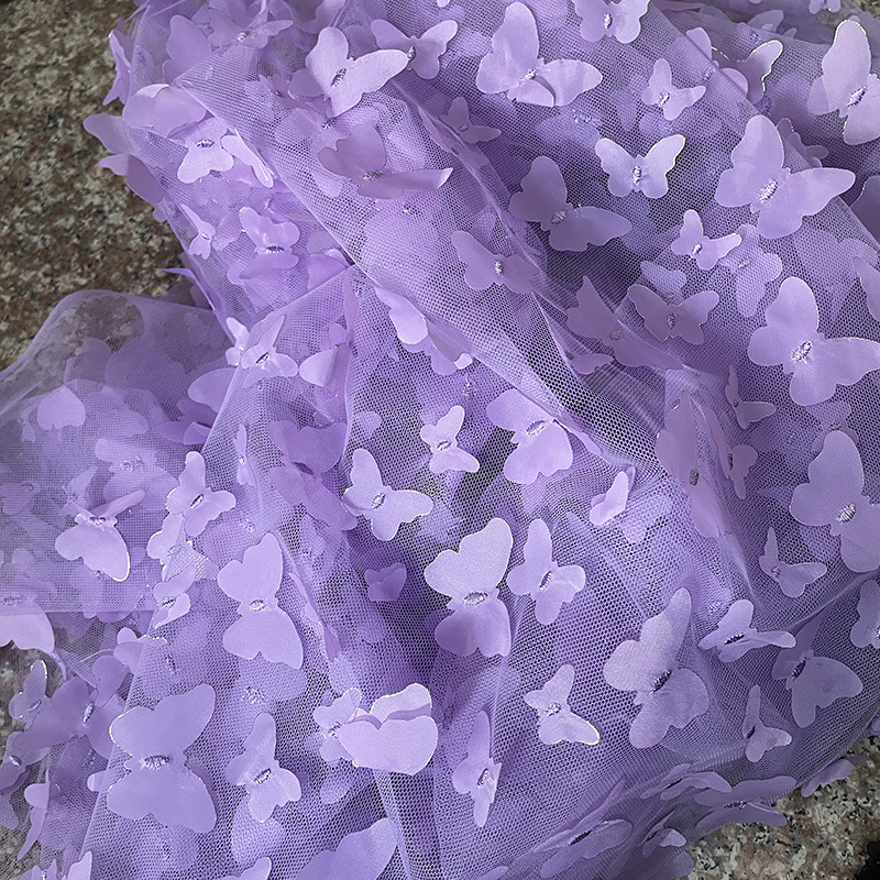 Venta caliente transfronteriza bordado 3D tridimensional gradiente mariposa tela de malla falda de los niños muñeca hilo foto decoración suministros