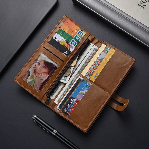 Men's long wallet anti-theft card reader large capacity multi-functional card case integrated men's leather money clip