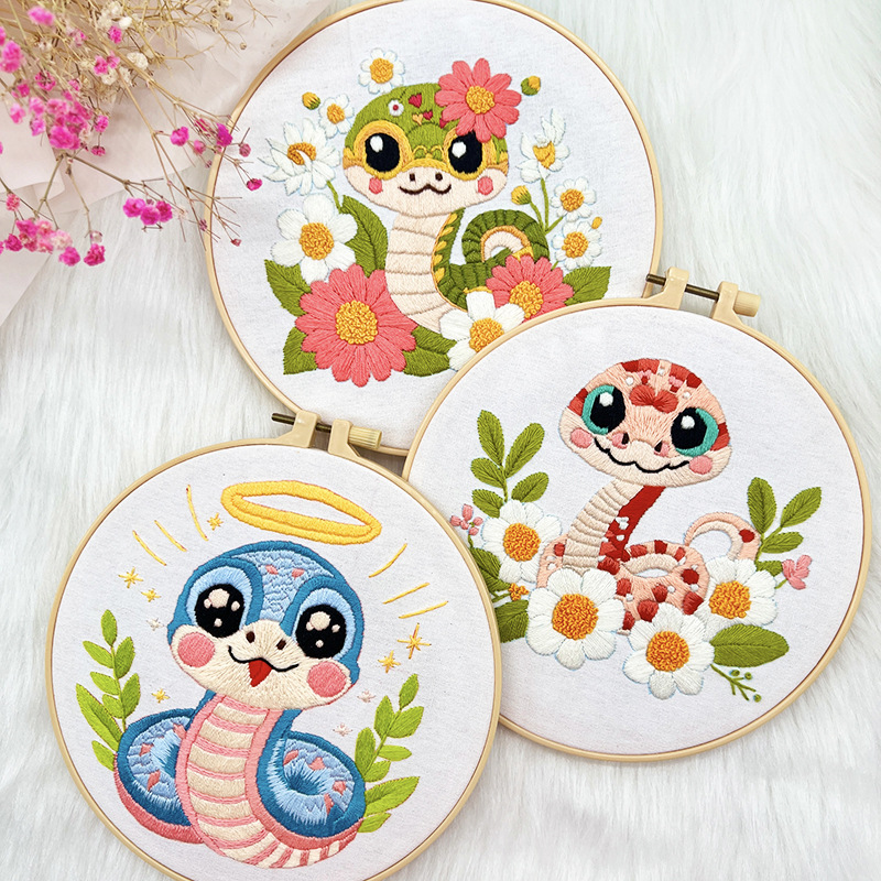Bonito conjunto de bordado de serpiente Lu bordado inglés hecho a mano diy material paquete de dibujos animados animales decoración de la sala de estar